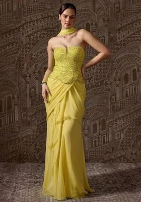 Lime Yellow Hand Work Chinon Fusion Set