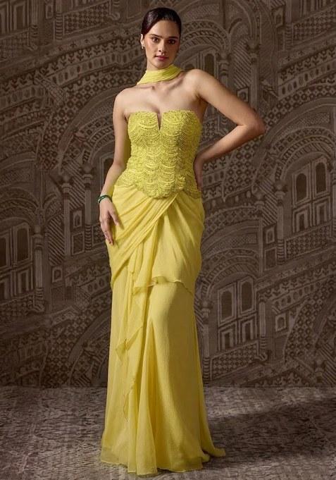 Lime Yellow Hand Work Chinon Fusion Set