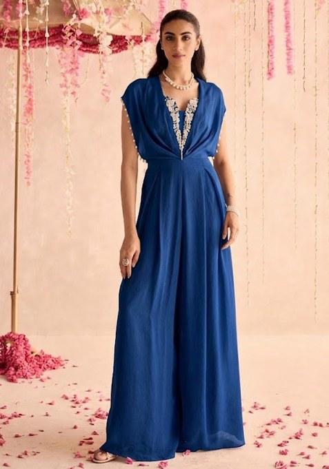 Royal Blue Hand Work Chinon Fusion Set