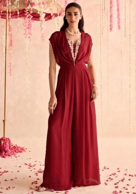 Cherry Red Hand Work Chinon Fusion Set