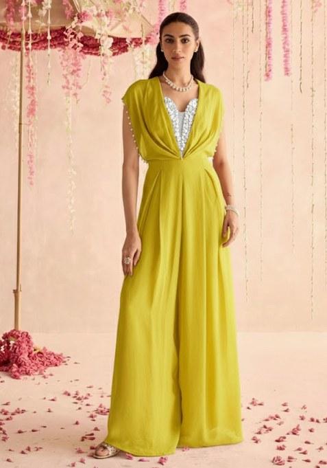 Mustard Hand Work Chinon Fusion Set