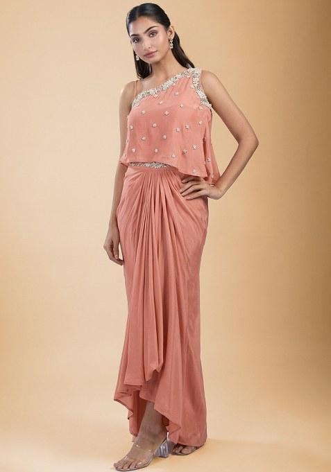 Soft Pink Hand Work Embellished Satin Fusion Set