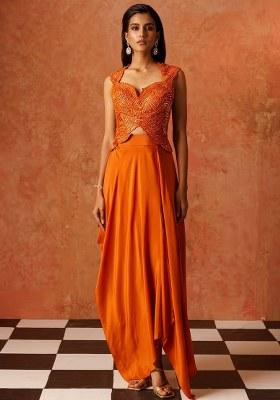 Soft Orange Hand Work Sequin Crepe Fusion Set
