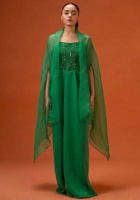 Light Green Hand Work Embellished Crepe Fusion Set