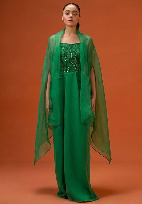 Light Green Hand Work Embellished Crepe Fusion Set