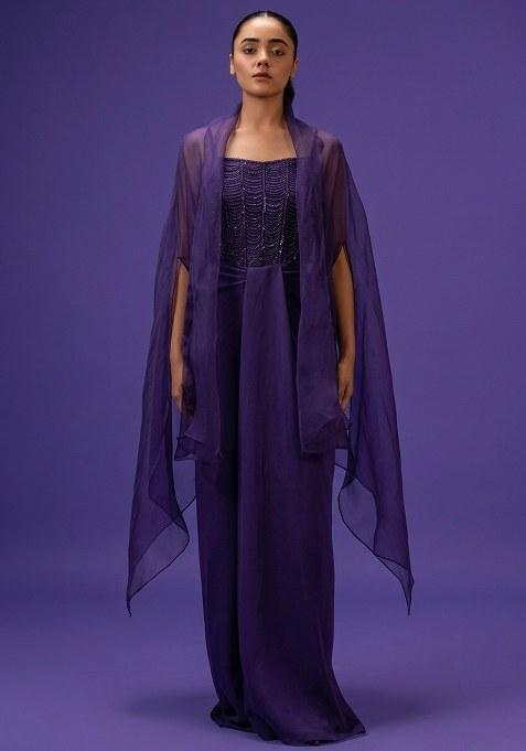 Navy Blue Hand Work Embellished Crepe Fusion Set