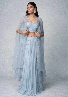 Light Blue Hand Work Embroidered Georgette Fusion Set