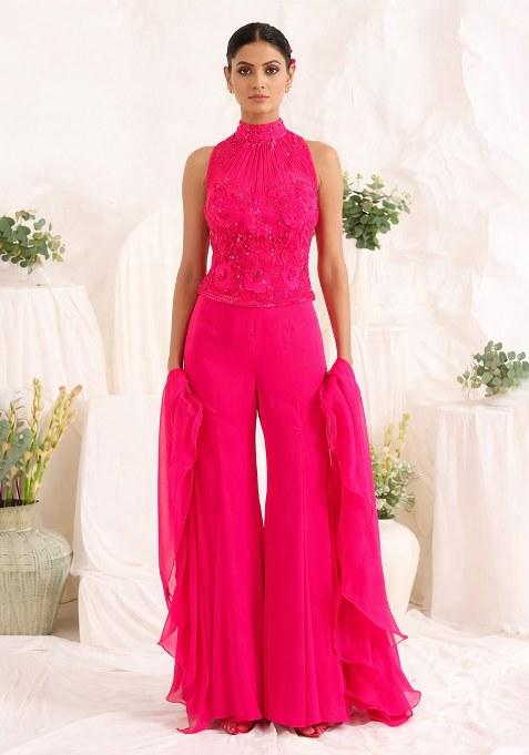 Soft Pink Hand Work Sequin Crepe Fusion Set