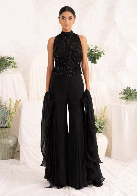 Deep Purple Hand Work Sequin Crepe Fusion Set