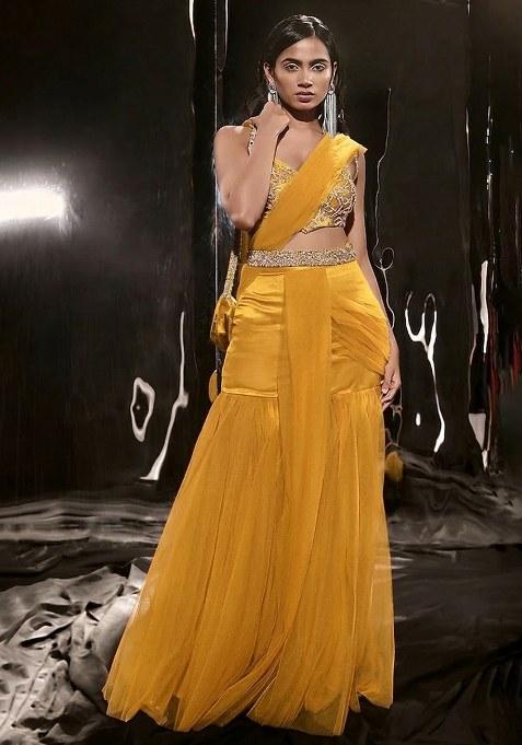 Dark Grey Hand Work Sequin Satin Fusion Set