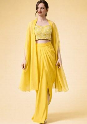 Bright Orange Hand Work Embellished Crepe Fusion Set