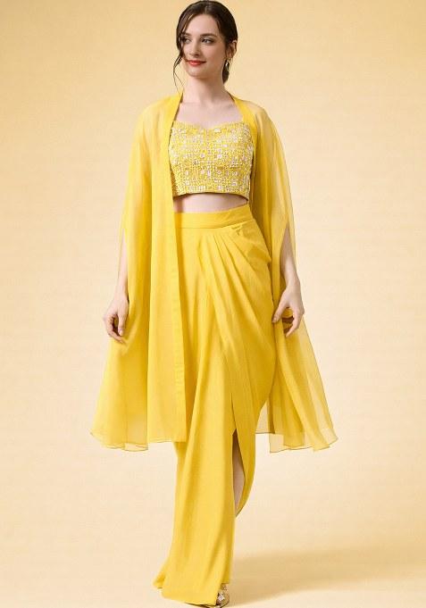 Bright Orange Hand Work Embellished Crepe Fusion Set