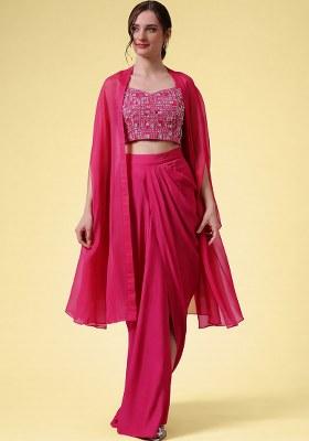 Rose Pink Hand Work Embellished Crepe Fusion Set