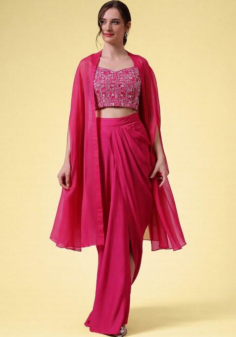 Rose Pink Hand Work Embellished Crepe Fusion Set