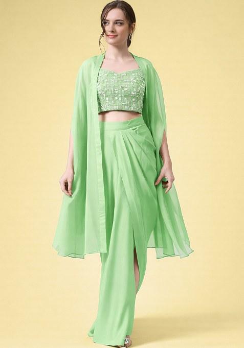 Light Green Hand Work Embellished Crepe Fusion Set