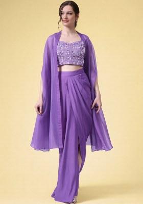 Lilac Hand Work Embellished Crepe Fusion Set