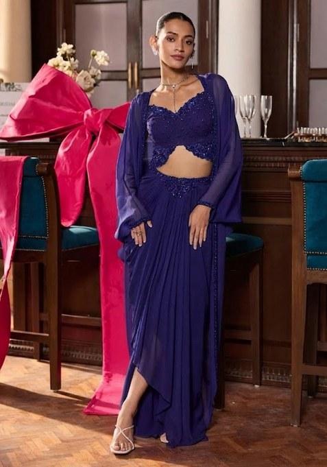 Violet Hand Work Embellished Georgette Fusion Set