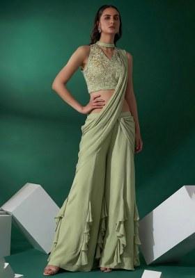 Light Green Hand Work Embellished Chinon Fusion Set