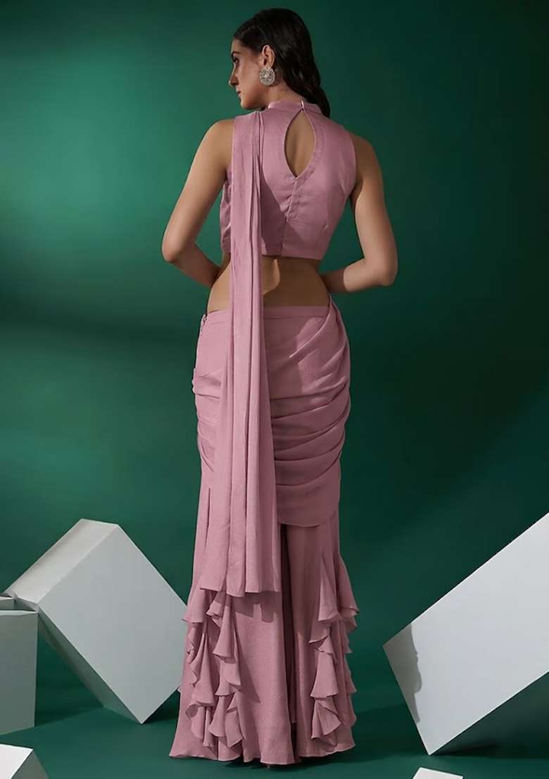 Soft Pink Hand Work Embellished Chinon Fusion Set - Indya