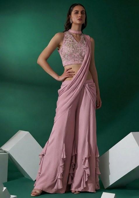 Soft Pink Hand Work Embellished Chinon Fusion Set