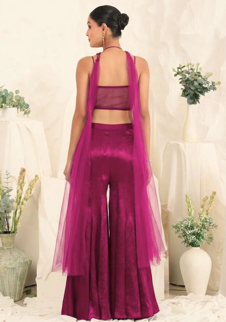 Soft Pink Hand Work Sequin Satin Fusion Set - Indya