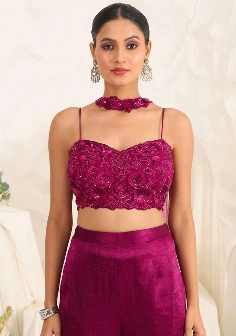 Soft Pink Hand Work Sequin Satin Fusion Set - Indya