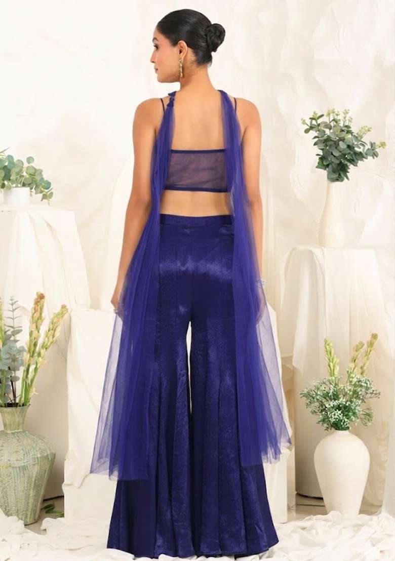 Violet Hand Work Sequin Satin Fusion Set - Indya