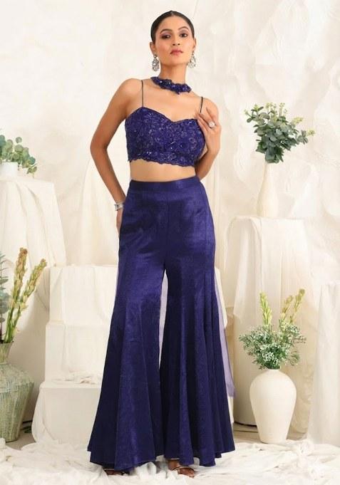 Violet Hand Work Sequin Satin Fusion Set