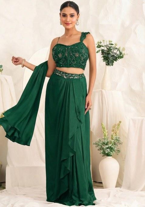 Light Green Hand Work Sequin Crepe Fusion Set