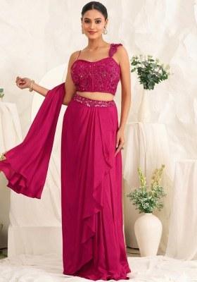 Soft Pink Hand Work Sequin Crepe Fusion Set