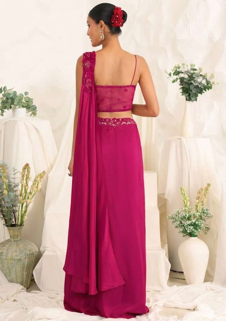 Soft Pink Hand Work Sequin Crepe Fusion Set - Indya