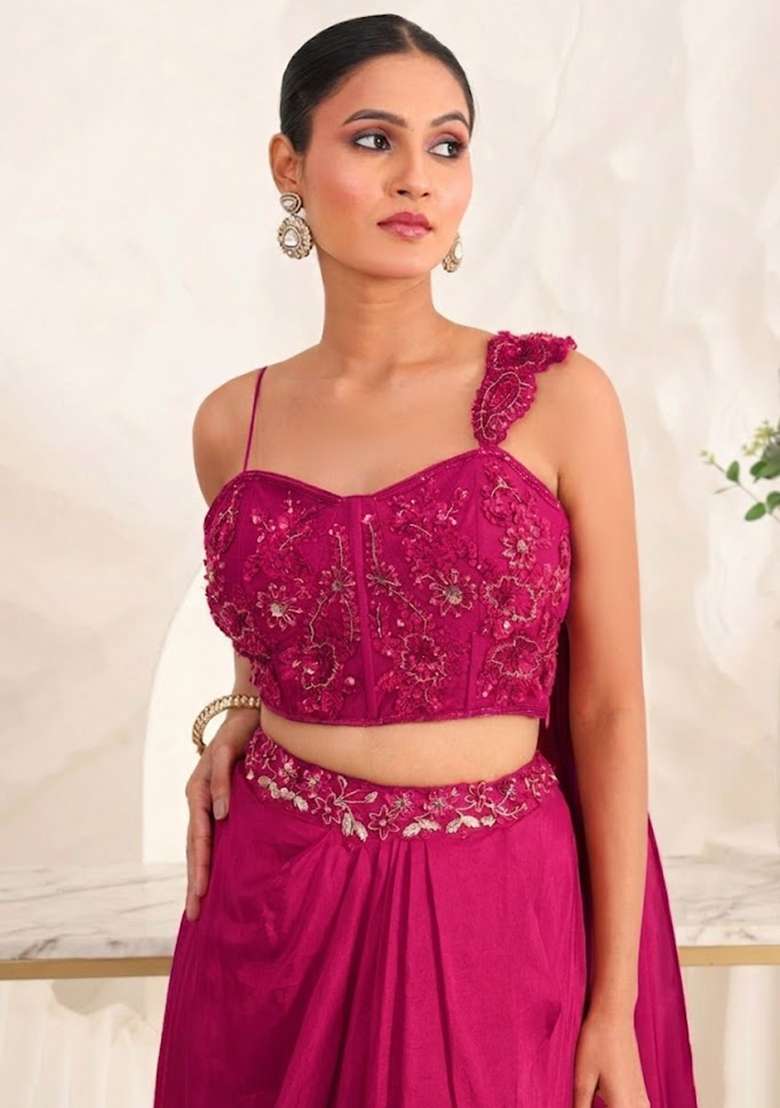 Soft Pink Hand Work Sequin Crepe Fusion Set - Indya