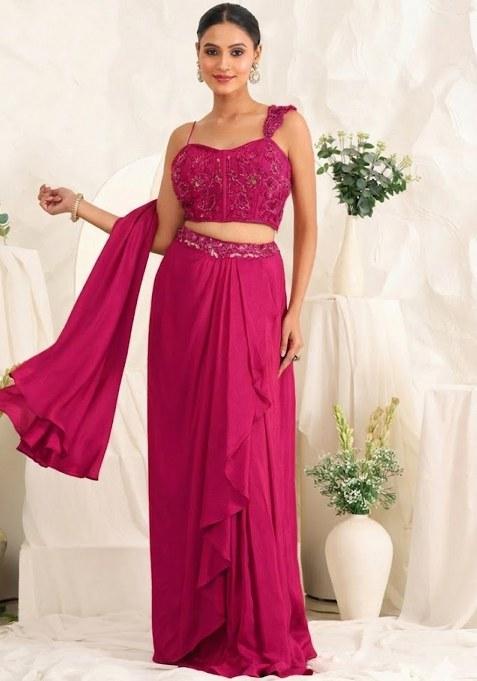 Soft Pink Hand Work Sequin Crepe Fusion Set