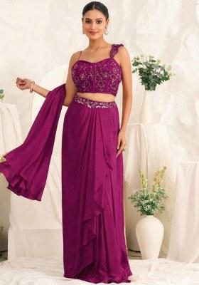 Violet Hand Work Sequin Crepe Fusion Set