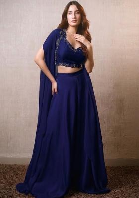 Violet Hand Work Embroidered Crepe Fusion Set