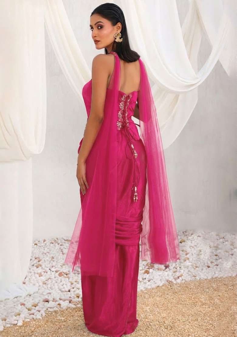 Soft Pink Hand Work Sequin Crepe Fusion Set - Indya