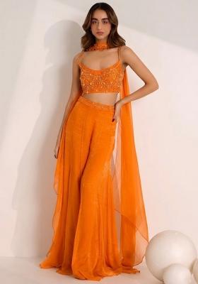 Soft Orange Hand Work Embellished Silk Fusion Set