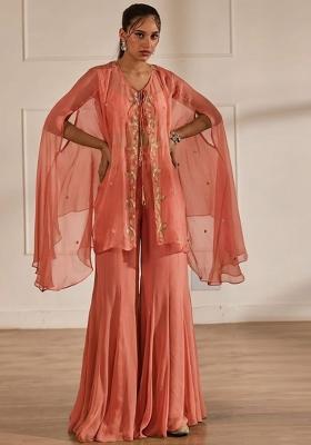 Blush Pink Hand Work Embellished Chinon Sharara Set