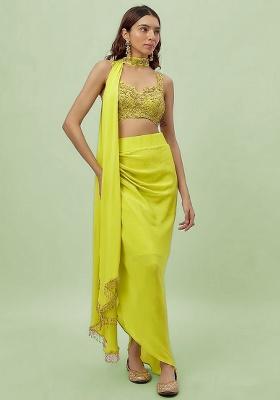 Lime Green Hand Work Embroidered Fusion Set