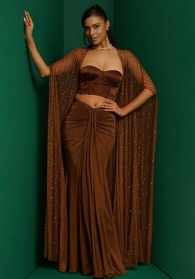 Brown Hand Work Sequin Fusion Set