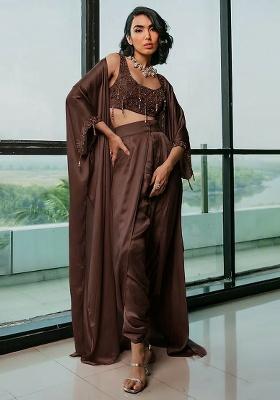 Dark Brown Hand Work Embellished Fusion Set