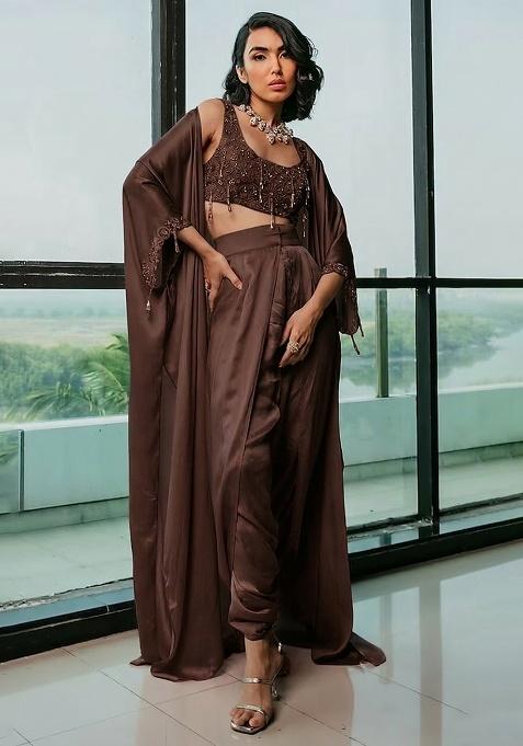 Dark Brown Hand Work Embellished Fusion Set