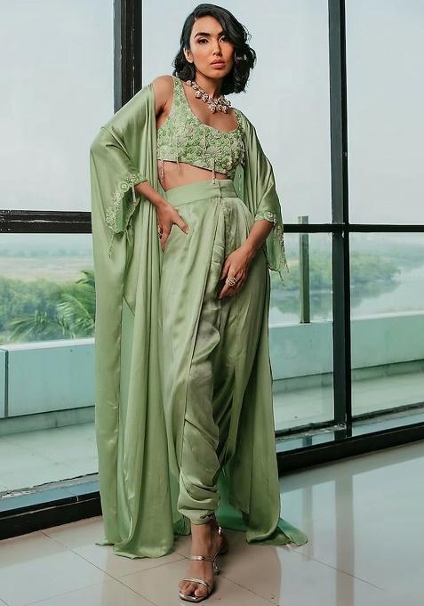 Light Green Hand Work Embellished Fusion Set