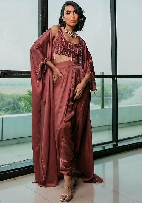 Red Hand Work Embellished Fusion Set