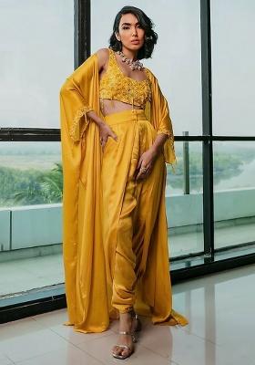 Bright Yellow Hand Work Embellished Fusion Set