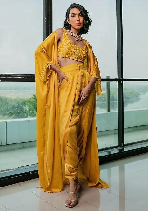 Bright Yellow Hand Work Embellished Fusion Set