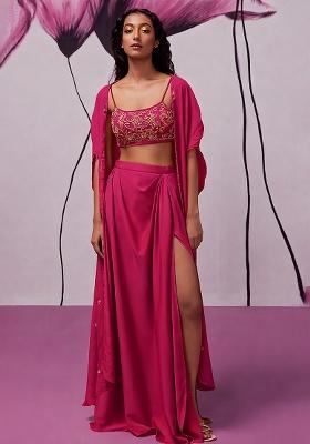 Bright Pink Hand Work Embroidered Fusion Set