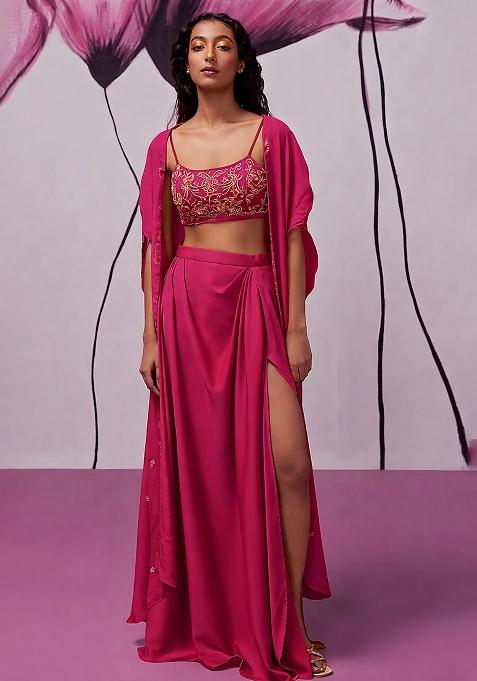 Bright Pink Hand Work Embroidered Fusion Set