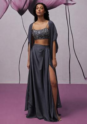 Dark Purple Hand Work Embroidered Fusion Set