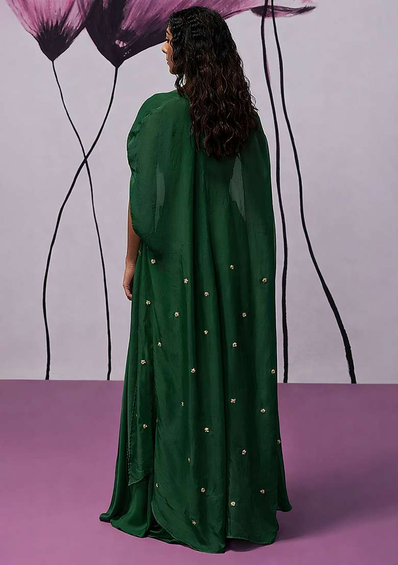 Green Hand Work Embroidered Fusion Set - Indya
